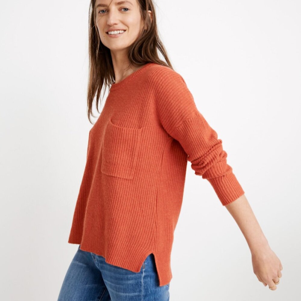Madewell‎ Ribbed Pocket Pullover Sweater XXS Crewneck Autumn Capsule Boho Layer